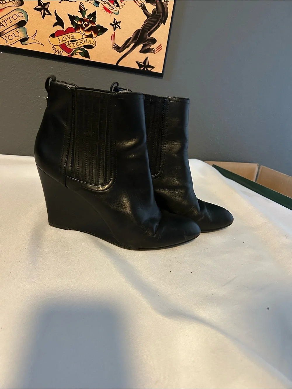 Sam Edelman Black Leather Wedge Ankle Boots